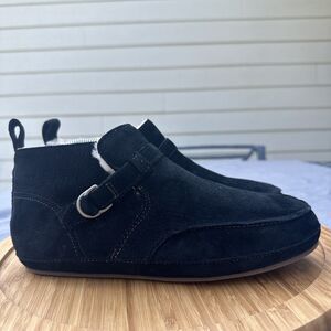 OluKai Ola Hou Shearling Fur Lined Flat Ankle Boot Bootie Womens Size 8 Black